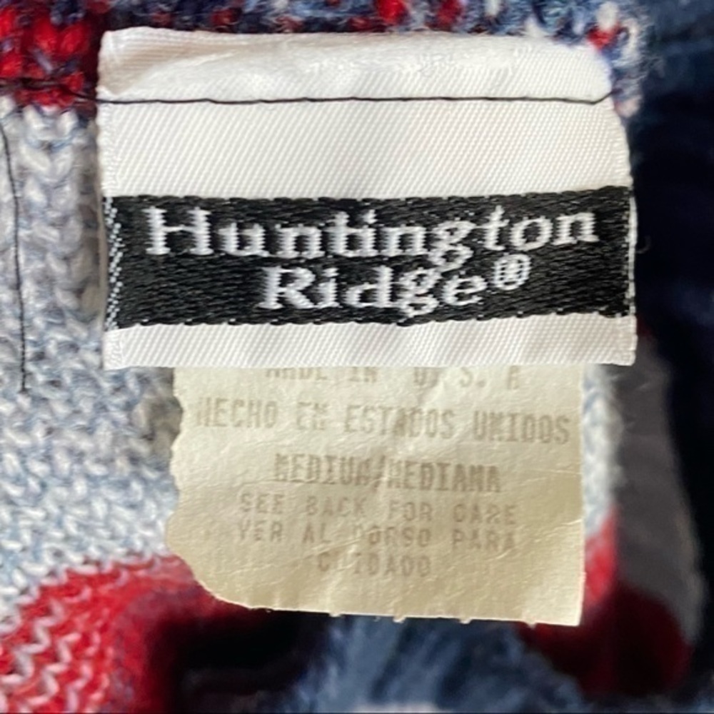 Huntington Ridge Vintage Retro Red White Blue Heart Floral Fair Isle Sweater M - Picture 5 of 6